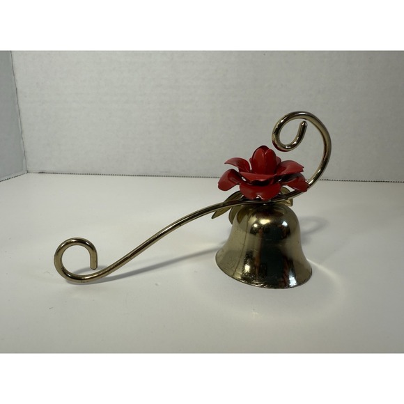 Candle Snuffer Bell 4" Red Rose Floral Flower Valentine Gold Tone - Picture 2 of 8